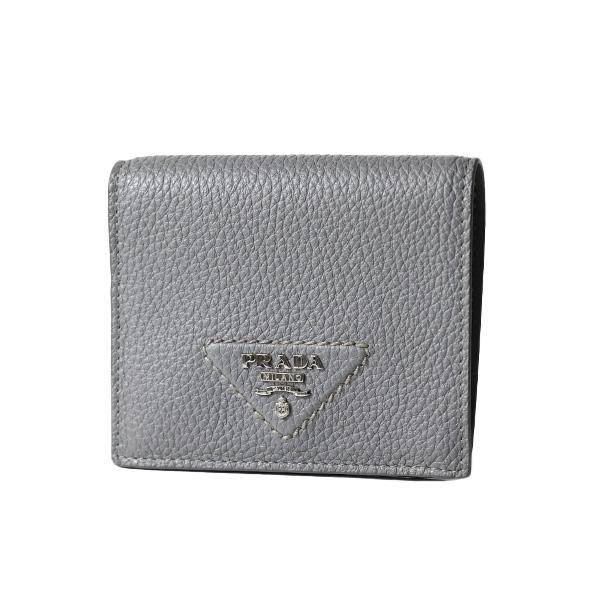 Prada Marmo Marble Gray Vitello Daino Leather Silver Triangle Logo Bifold Wallet – logo and identifying detail 2