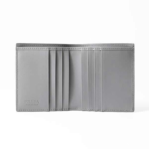 Prada Marmo Marble Gray Vitello Daino Leather Silver Triangle Logo Bifold Wallet – logo and identifying detail 4