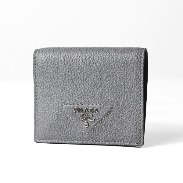 Prada Marmo Marble Gray Vitello Daino Leather Silver Triangle Logo Bifold Wallet – logo and identifying detail
