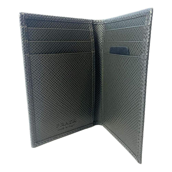 Prada Mens Saffiano Leather Vertical Card Black Holder Bifold Wallet in Black, authentic new wallet, image 6