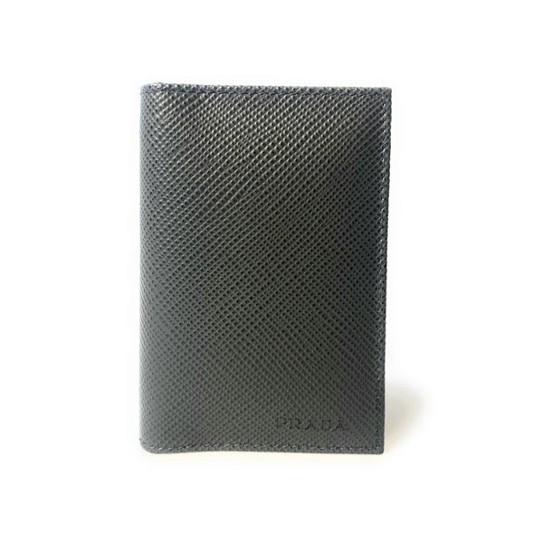 Prada Mens Saffiano Leather Vertical Card Black Holder Bifold Wallet in Black, authentic new wallet, image 1