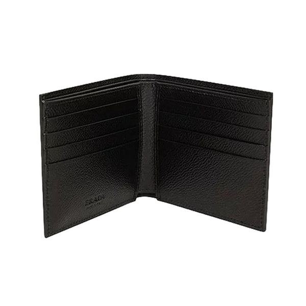 Prada Mens Vitello Micro Grain Black Leather Triangle Logo Bifold Wallet in Black, authentic new wallet, image 2