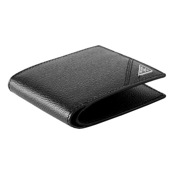 Prada Mens Vitello Micro Grain Black Leather Triangle Logo Bifold Wallet in Black, authentic new wallet, image 4