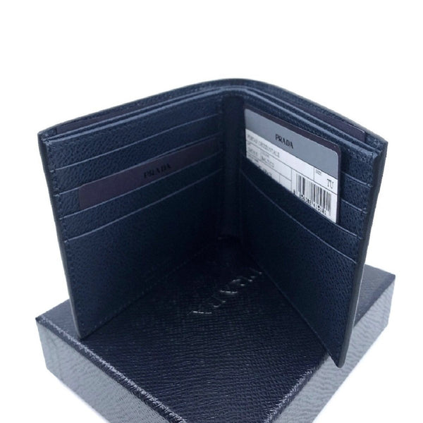 Prada Mens Vitello Micro Grain Navy Blue Leather Triangle Logo Bifold Wallet in Navy Blue, authentic new wallet, image 5