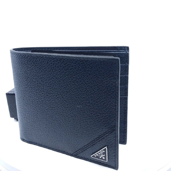 Prada Mens Vitello Micro Grain Navy Blue Leather Triangle Logo Bifold Wallet in Navy Blue, authentic new wallet, image 3