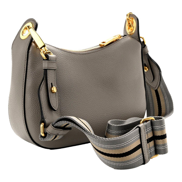 Prada Vitello Phenix Zippered Messenger Hobo Grey Leather Shoulder Bag in Grey, authentic new handbag, image 2
