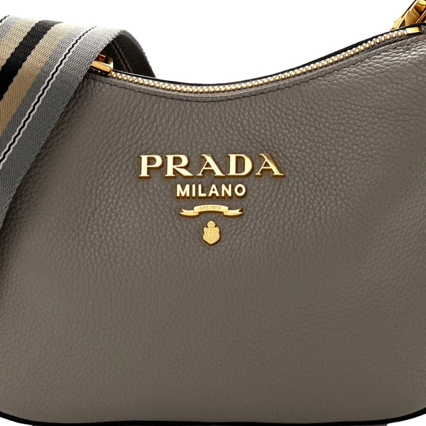 Prada Vitello Phenix Zippered Messenger Hobo Grey Leather Shoulder Bag in Grey, authentic new handbag, image 6