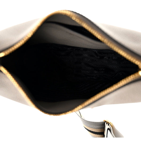 Prada Vitello Phenix Zippered Messenger Hobo Grey Leather Shoulder Bag in Grey, authentic new handbag, image 4