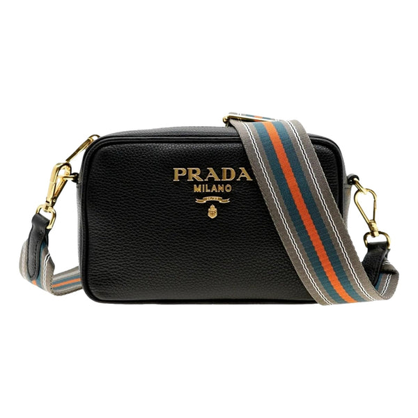 Prada Vitello Phenix Black Leather Crossbody Bag in Black, authentic new handbag, image 1