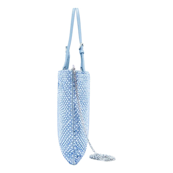 Prada Mini Satin Crystal Embellished Double Handle Crossbody Handbag Light Blue – strap and handle detail 4