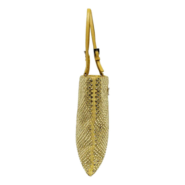 Prada Mini Satin Crystal Embellished Double Handle Crossbody Handbag Yellow in Yellow, authentic new handbag, image 3