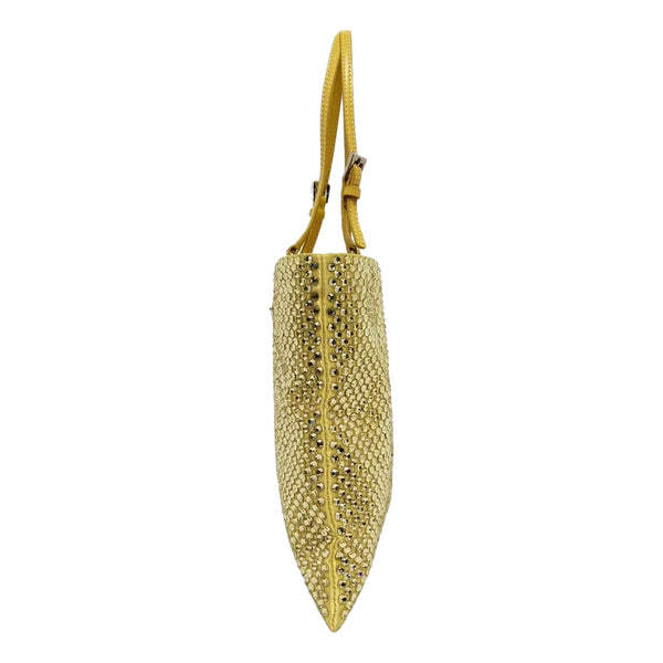 Prada Mini Satin Crystal Embellished Double Handle Crossbody Handbag Yellow in Yellow, authentic new handbag, image 5