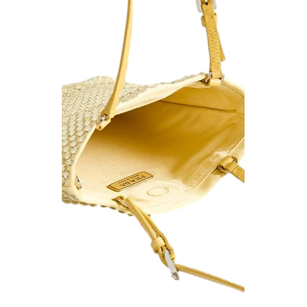 Prada Mini Satin Crystal Embellished Double Handle Crossbody Handbag Yellow in Yellow, authentic new handbag, image 7