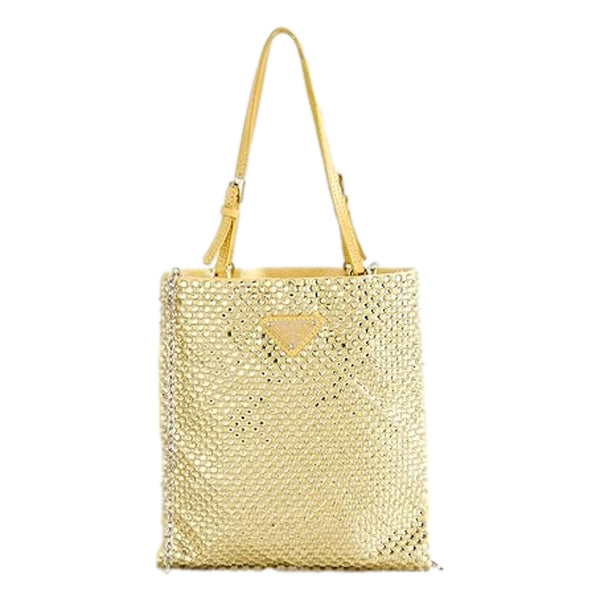 Prada Mini Satin Crystal Embellished Double Handle Crossbody Handbag Yellow in Yellow, authentic new handbag, image 1
