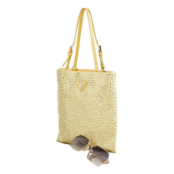 Prada Mini Satin Crystal Embellished Double Handle Crossbody Handbag Yellow in Yellow, authentic new handbag, image 8