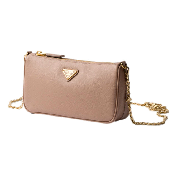 Prada Saffiano Leather Chain Strap Mini Shoulder Bag in Beige, authentic new handbag, image 4