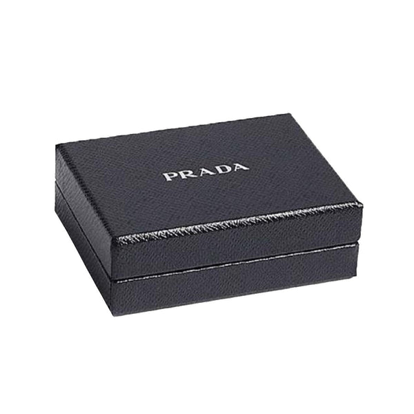 Prada Nero Black Rectangle Enamel Silver Metal Keyring Keychain Charm in Nero Black, authentic new keychain, image 3