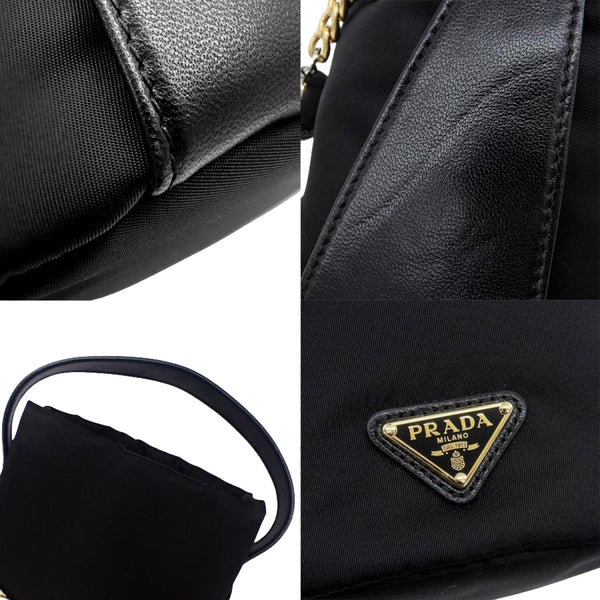 Prada Petit Sac Noir Mini black bucket bag hardware view