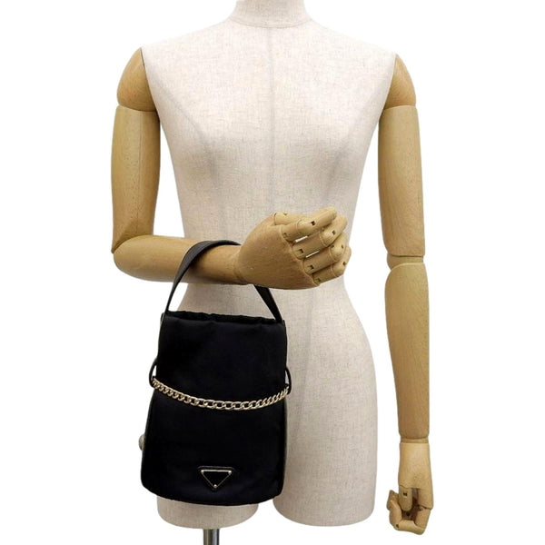 Prada Petit Sac Noir Mini black bucket bag model view