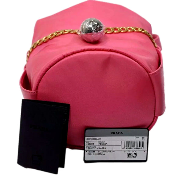 Prada Petit Sac Noir Mini pink bucket bag cards view