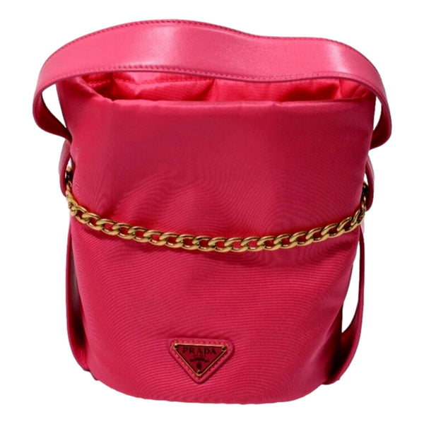 Prada Petit Sac Noir Mini pink bucket bag hardware view