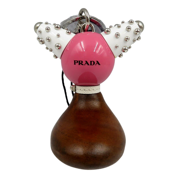 Prada Pradamalia Trick Robot Wood and Metal Begonia Pink Bag Charm in Begonia Pink, authentic new keychain, image 1
