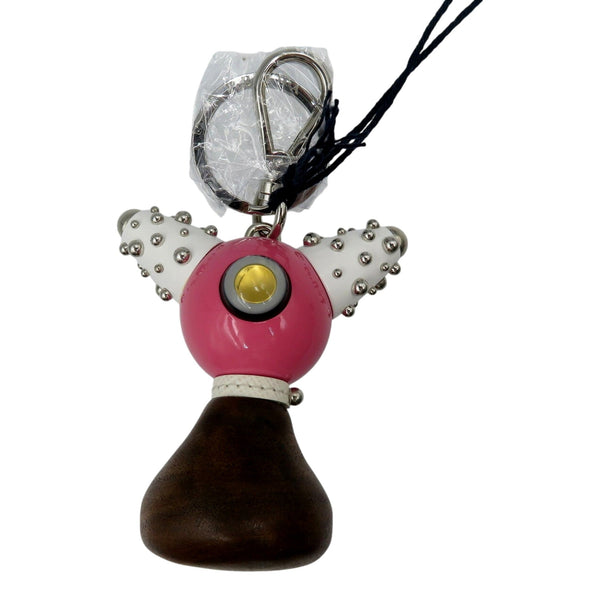 Prada Pradamalia Trick Robot Wood and Metal Begonia Pink Bag Charm in Begonia Pink, authentic new keychain, image 2