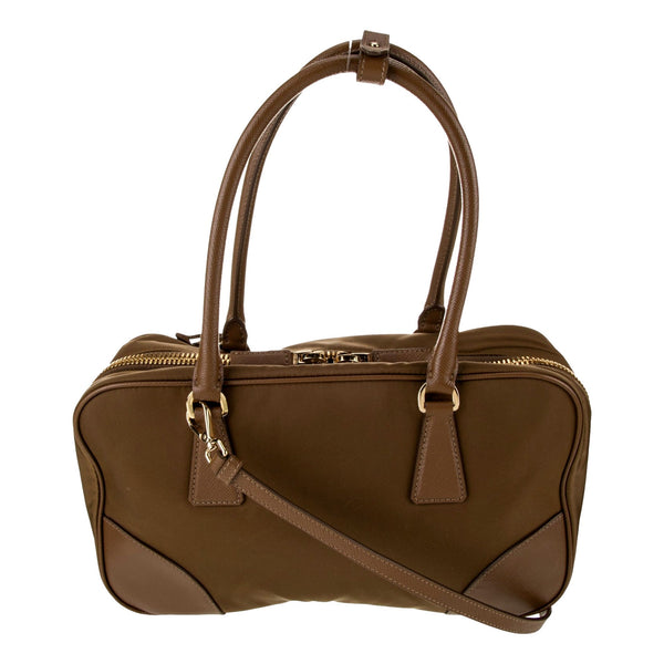 Prada Re-Edition 1978 Medium Re-Nylon and Saffiano Leather Two-Handle Bag Cork Beige – back view
