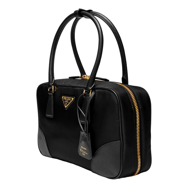 Prada Re-Edition 1978 Medium Re-Nylon and Saffiano Leather Two-Handle Bag Black in Black, authentic new handbag, image 3