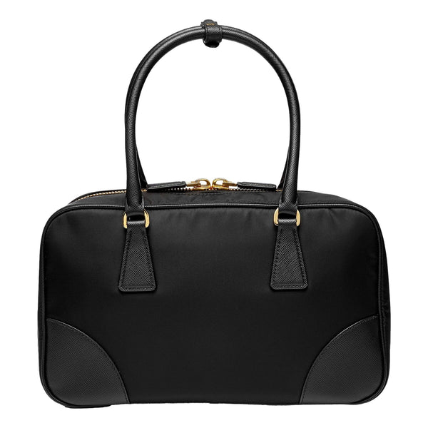 Prada Re-Edition 1978 Medium Re-Nylon and Saffiano Leather Two-Handle Bag Black in Black, authentic new handbag, image 2