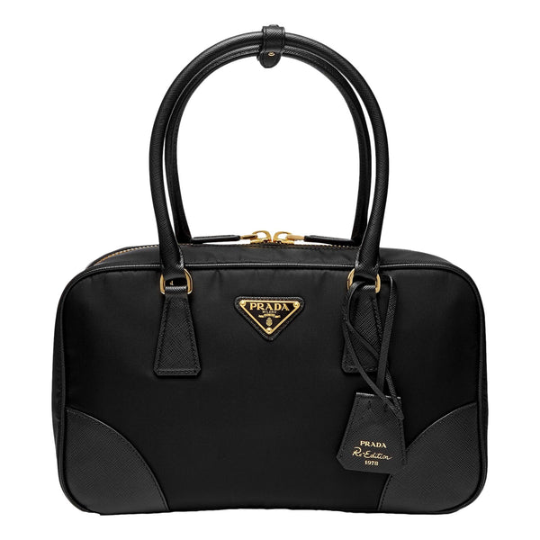 Prada Re-Edition 1978 Medium Re-Nylon and Saffiano Leather Two-Handle Bag Black in Black, authentic new handbag, image 1