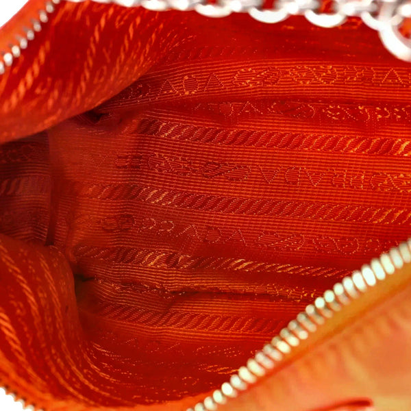 Prada Re-Edition 2005 orange nylon bag interior view