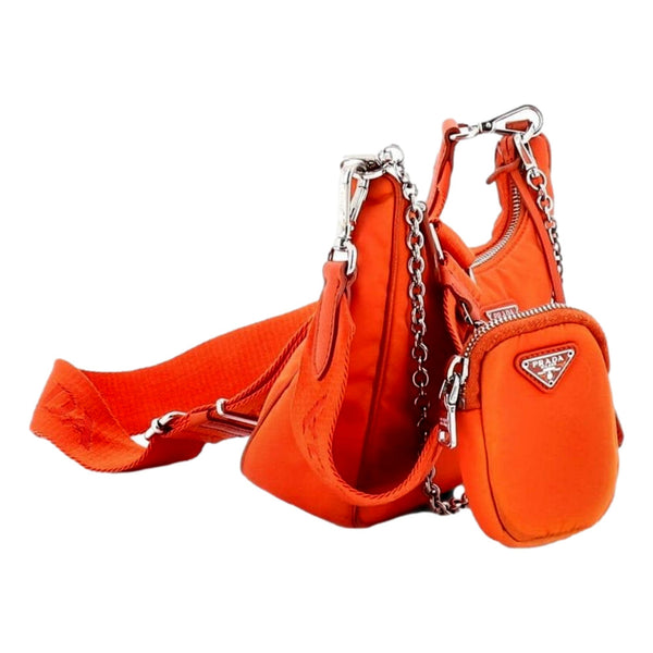 Prada Re-Edition 2005 orange nylon bag pouch view