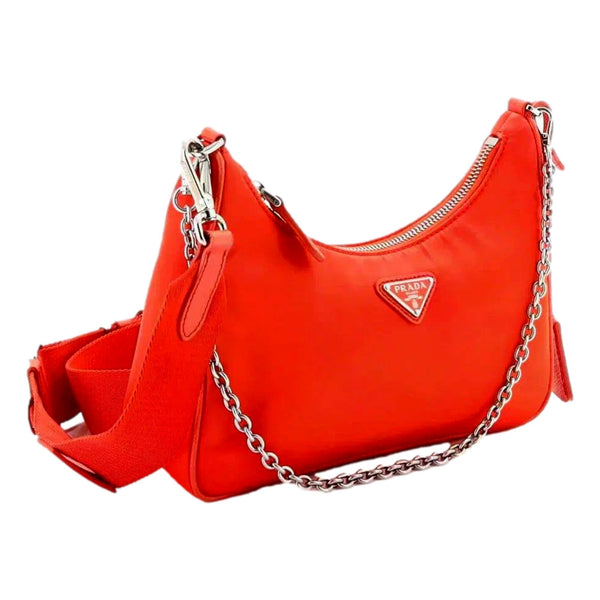 Prada Re-Edition 2005 orange nylon bag side view