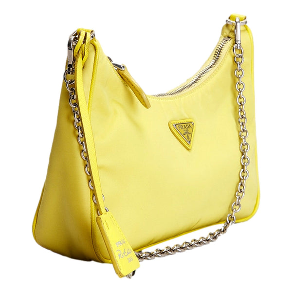 Prada Re-Edition 2005 Cedro yellow nylon shoulder bag side view