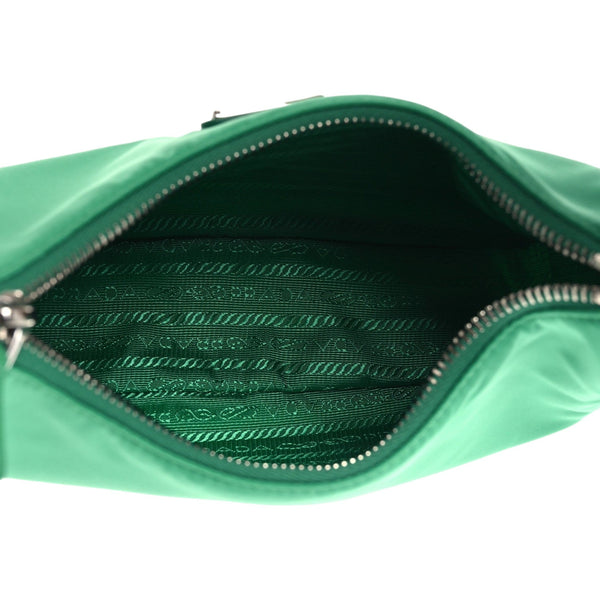 Prada Re-Edition 2005 green nylon bag interior view