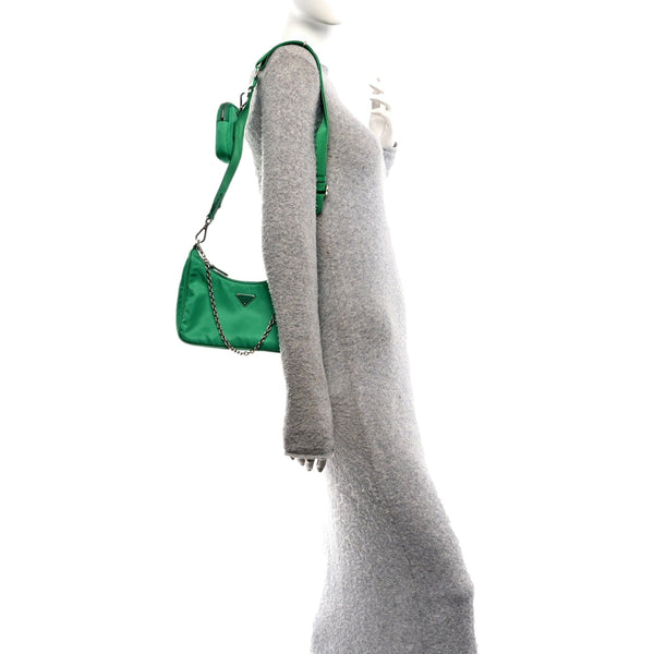 Prada Re-Edition 2005 green nylon bag model view