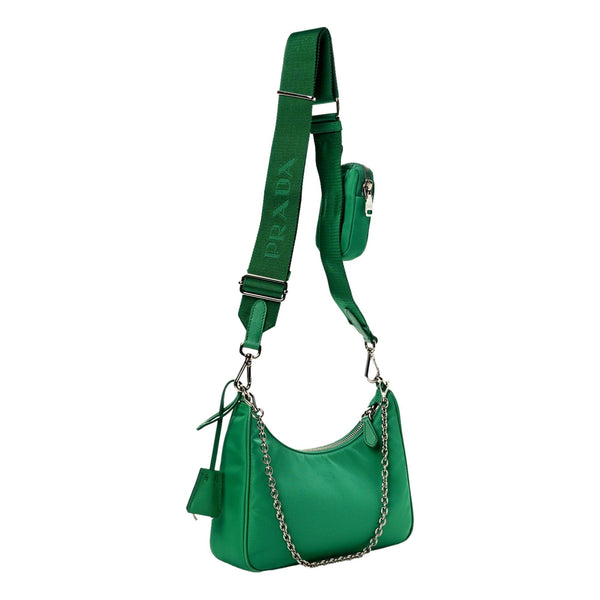 Prada Re-Edition 2005 green nylon bag side two view