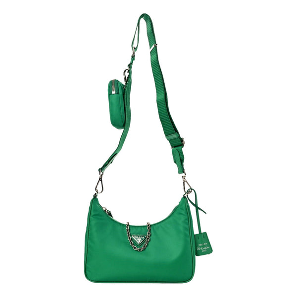 Prada Re-Edition 2005 green nylon bag strap view
