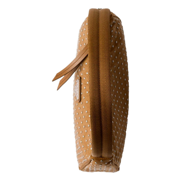 Prada Re-Edition Studded Nylon Mini Shoulder Bag in Brown with Silver Hardware in Brown, authentic new handbag, image 4