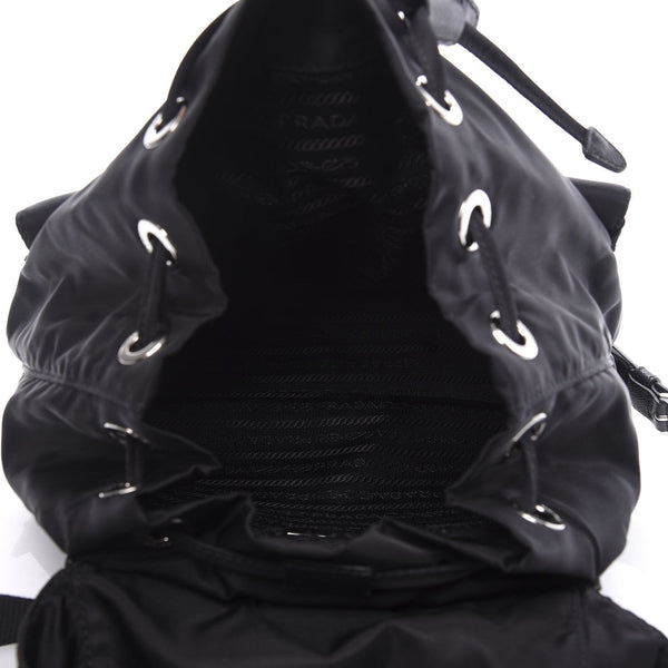 Prada Re-Nylon and Saffiano Leather Trim Medium Drawstring Rucksack Backpack in Black – back view 7