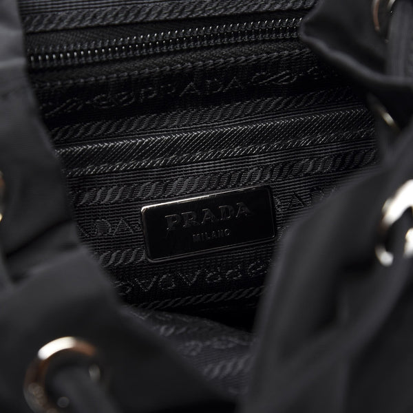 Prada Re-Nylon and Saffiano Leather Trim Medium Drawstring Rucksack Backpack in Black – back view 5