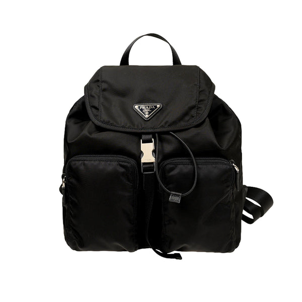 Prada Re-Nylon and Saffiano Leather Trim Medium Drawstring Rucksack Backpack in Black – back view