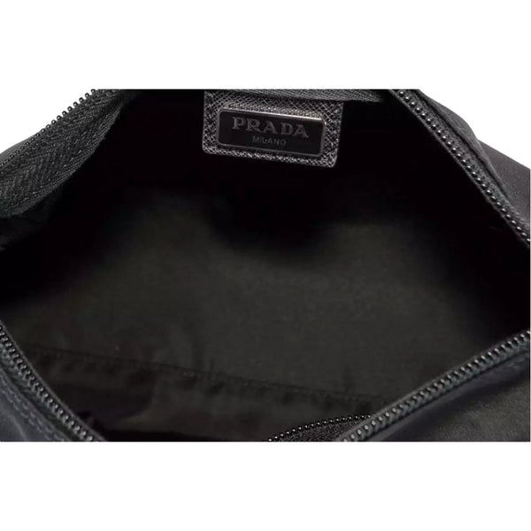 Prada Re-Nylon Necessaire Large Pouch Clutch in Black Nylon with Silver Hardware in Black, authentic new handbag, image 8