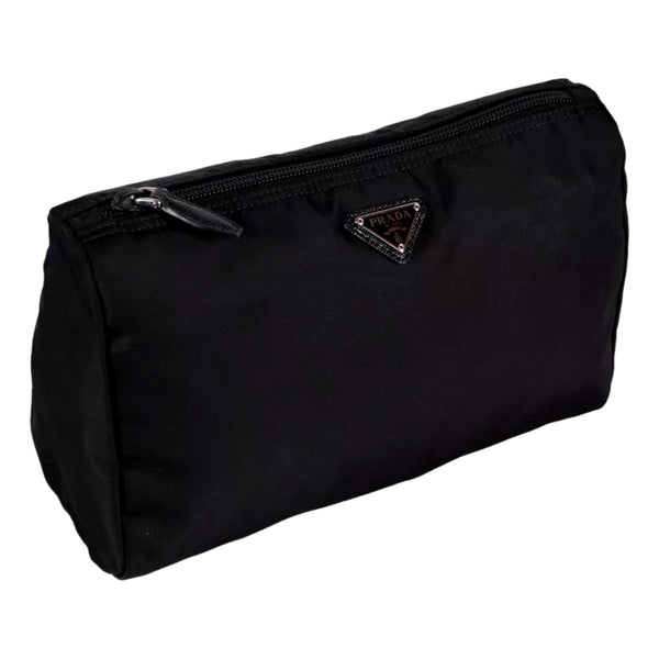 Prada Re-Nylon Necessaire Large Pouch Clutch in Black Nylon with Silver Hardware in Black, authentic new handbag, image 2