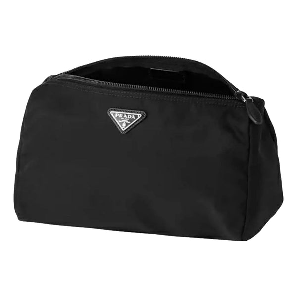 Prada Re-Nylon Necessaire Large Pouch Clutch in Black Nylon with Silver Hardware in Black, authentic new handbag, image 5