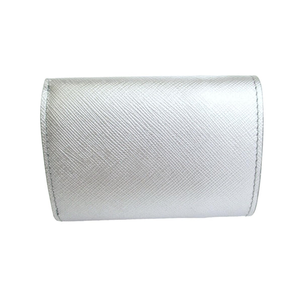 Prada Ribbon Saffiano Metallic Silver and Beige Leather Trifold Wallet in Metallic Silver, authentic new wallet, image 2