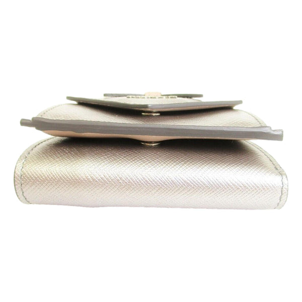 Prada Ribbon Saffiano Metallic Silver and Beige Leather Trifold Wallet in Metallic Silver, authentic new wallet, image 3