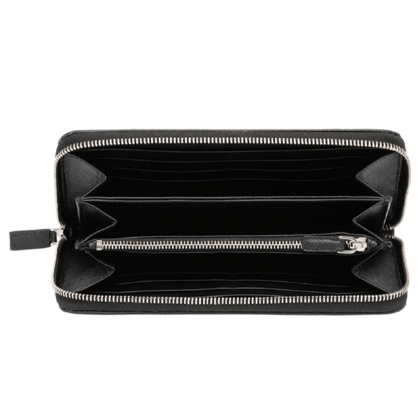 Prada Saffiano Active Black Leather Stripe Zip Around Wallet in Black, authentic new wallet, image 4