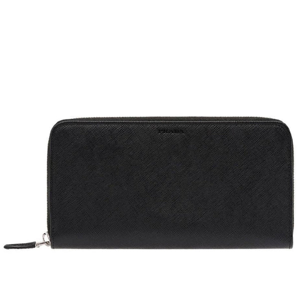 Prada Saffiano Active Black Leather Stripe Zip Around Wallet in Black, authentic new wallet, image 1
